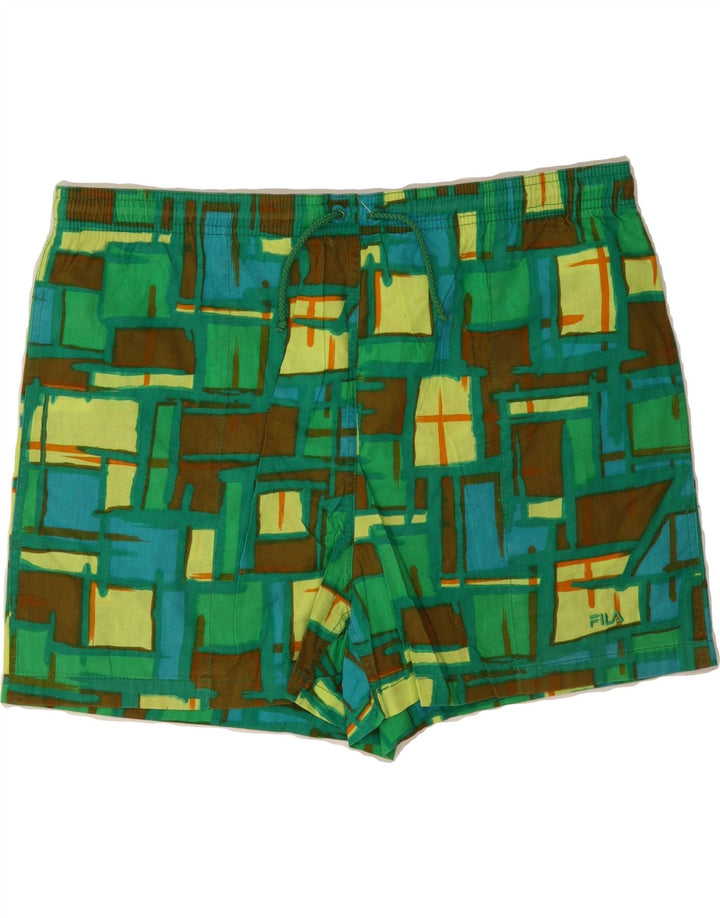 FILA Mens Sport Shorts Large  Green Patchwork Cotton Vintage Fila and Second-Hand Fila from Messina Hembry 