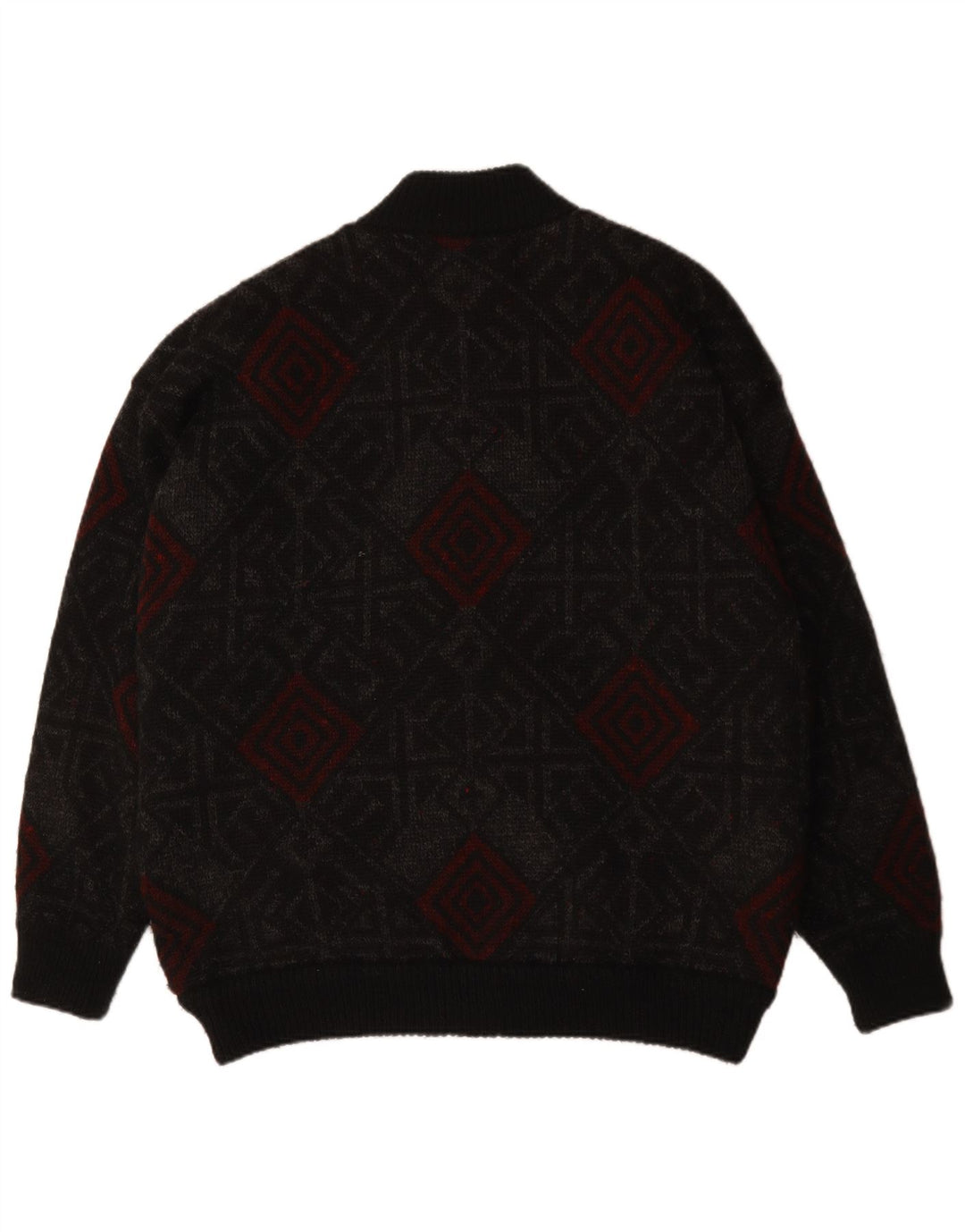 Maglione cardigan da uomo VINTAGE XL lana geometrica nera