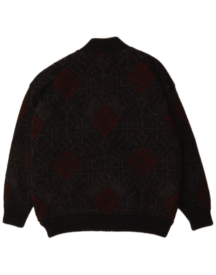 Maglione cardigan da uomo VINTAGE XL lana geometrica nera