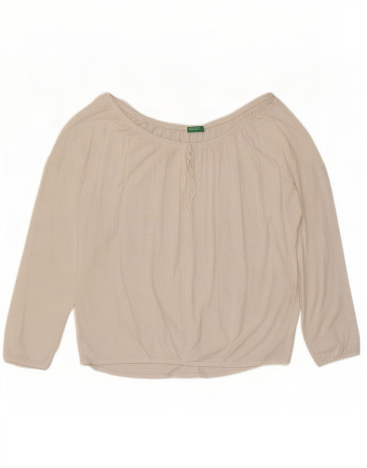 Benetton Top da donna oversize con spalle scoperte UK 16 Large in viscosa bianca