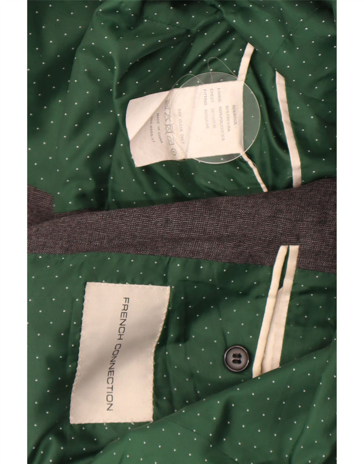 Giacca blazer da uomo a 2 bottoni French Connection UK 36 piccola lana grigia
