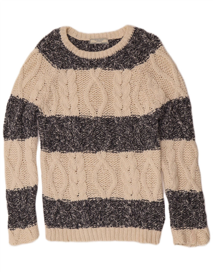 Maglione Zara da uomo con scollo a barca a righe beige medio