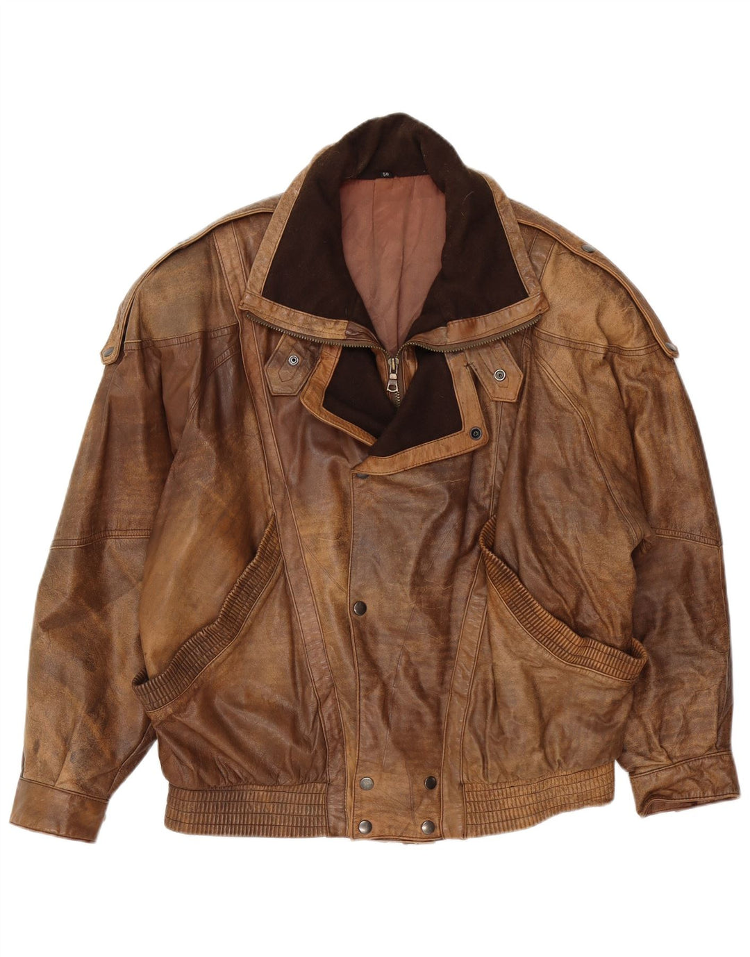 Giacca in pelle vintage da uomo IT 50 grande in pelle marrone