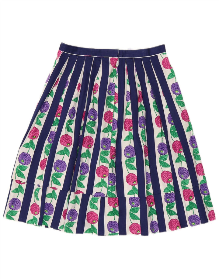 Gonna a pieghe da donna VINTAGE W24 XS blu floreale