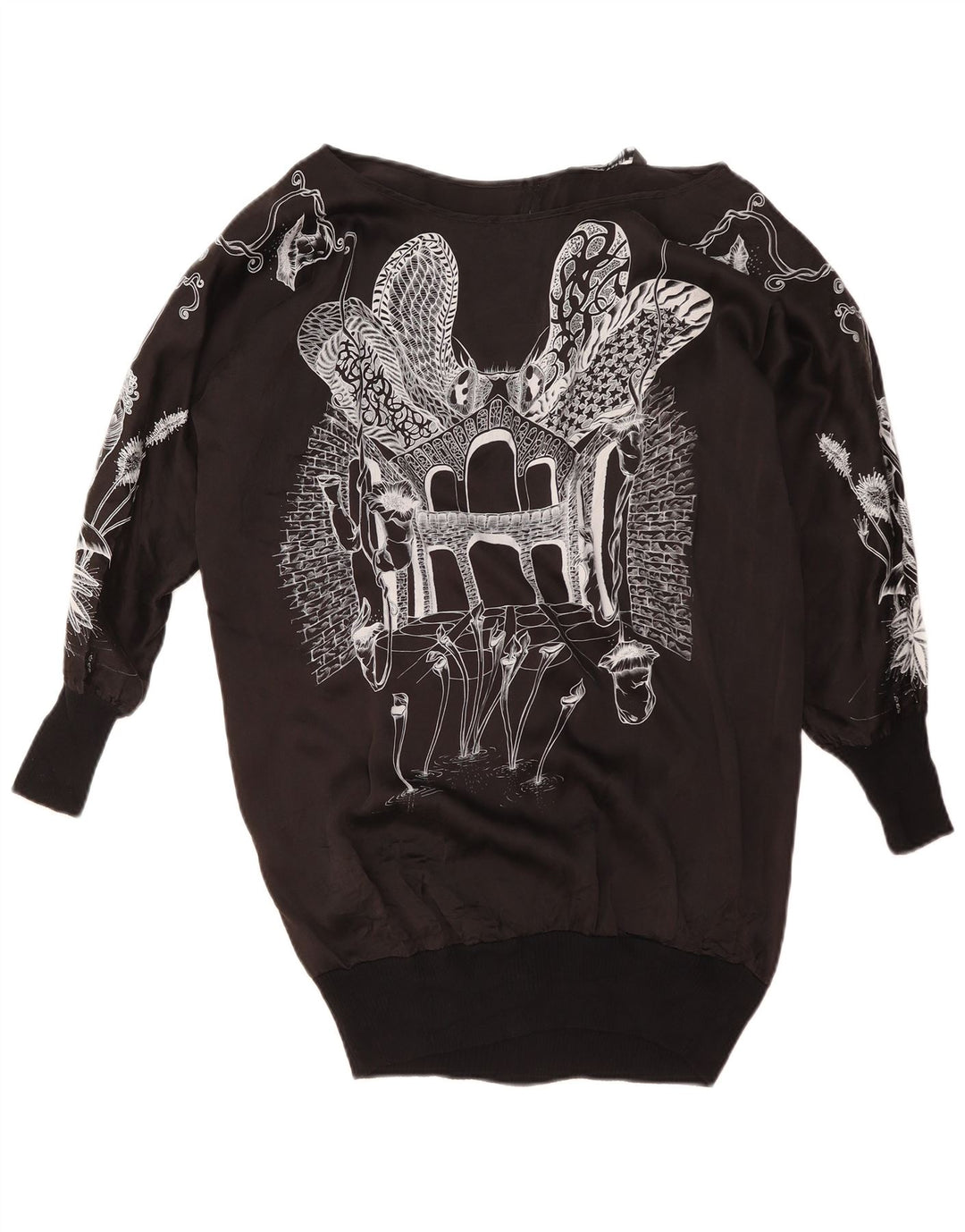 Top ZARA da donna con grafica oversize a maniche lunghe UK 14 medio nero floreale