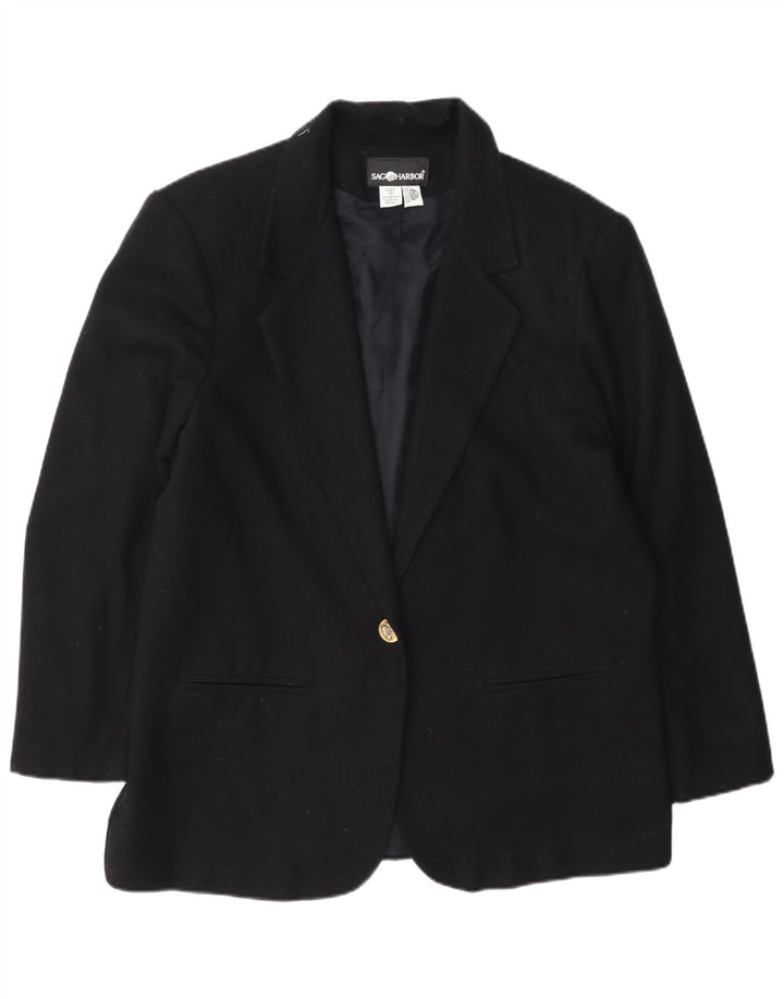 Giacca blazer da donna a 1 bottone Sag Harbour UK 14 grande lana nera