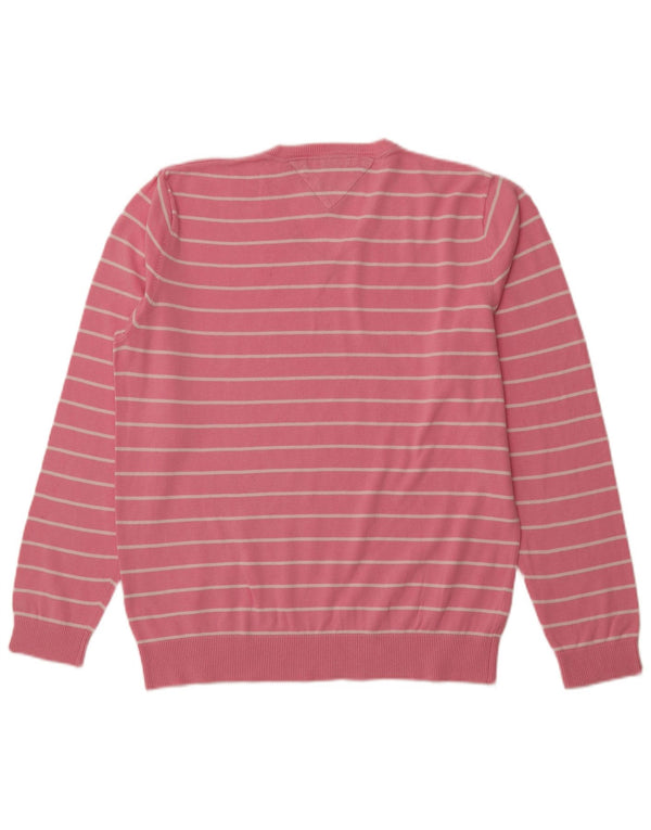 TOMMY HILFIGER Maglione da uomo con scollo a V in cotone a righe grandi rosa