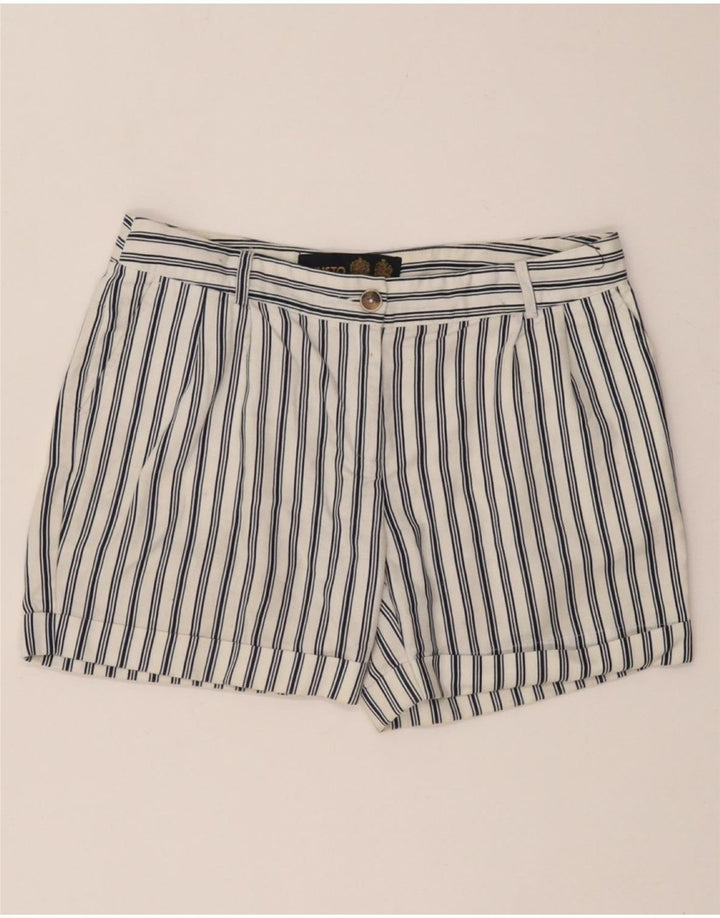 Pantaloncini chino con pegged da donna MUSTO UK 10 Small W27 cotone a righe bianche