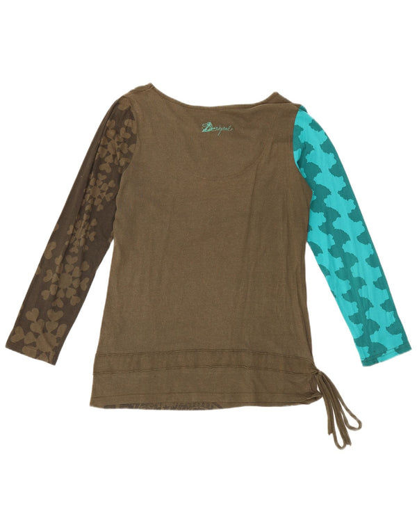 Desigual Donna Graphic Top Manica Lunga UK 20 2XL Cotone geometrico kaki