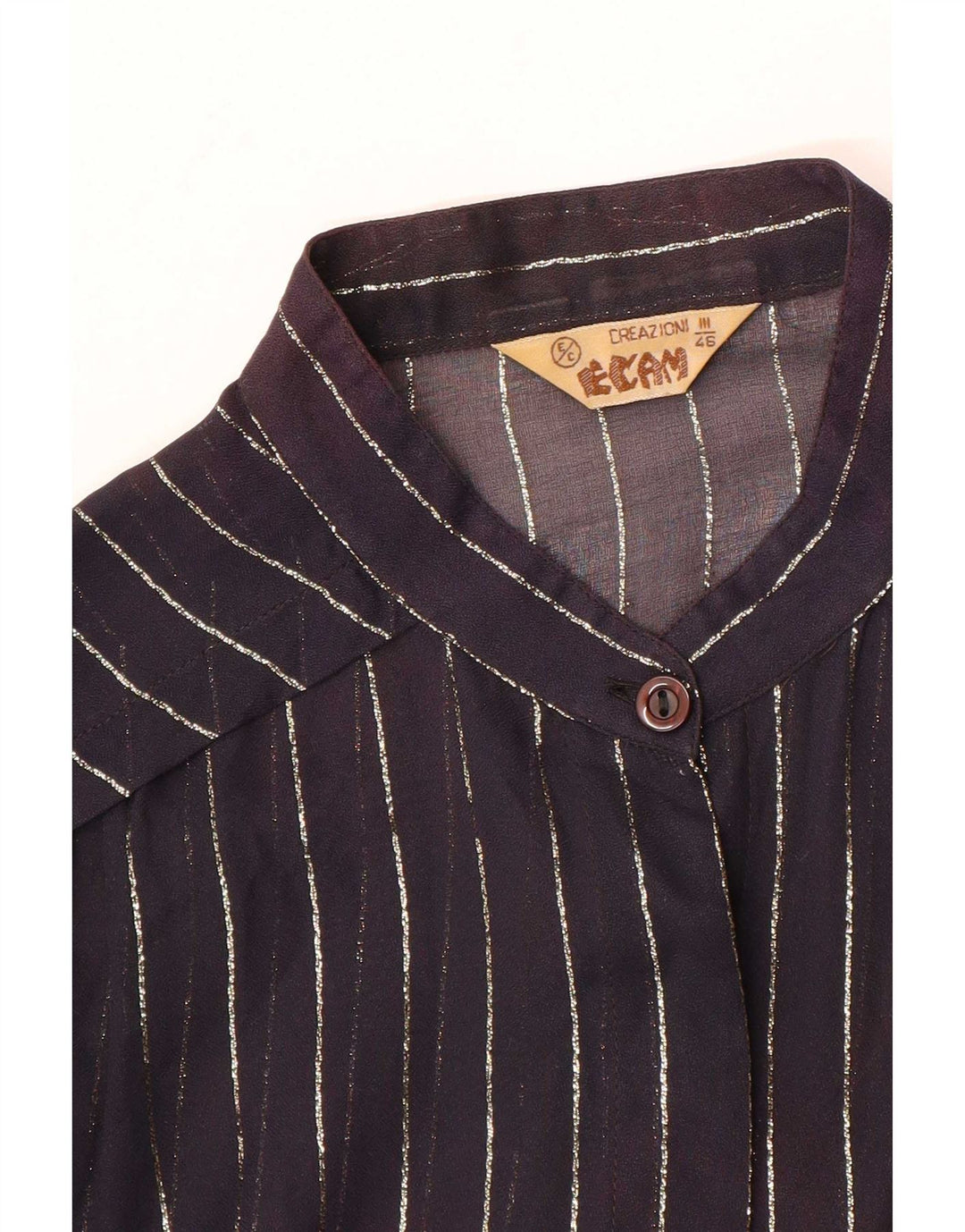 Camicetta camicia vintage da donna IT 46 grande gessato blu navy