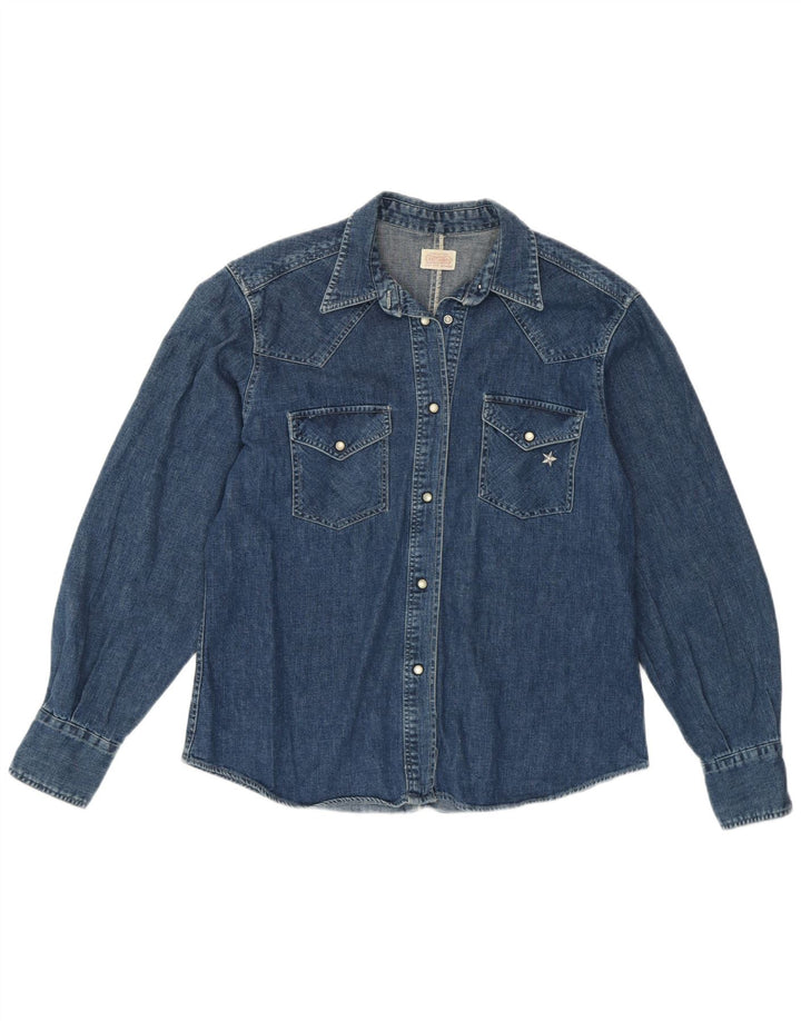 Camicia di jeans vintage da donna UK 16 grande cotone blu