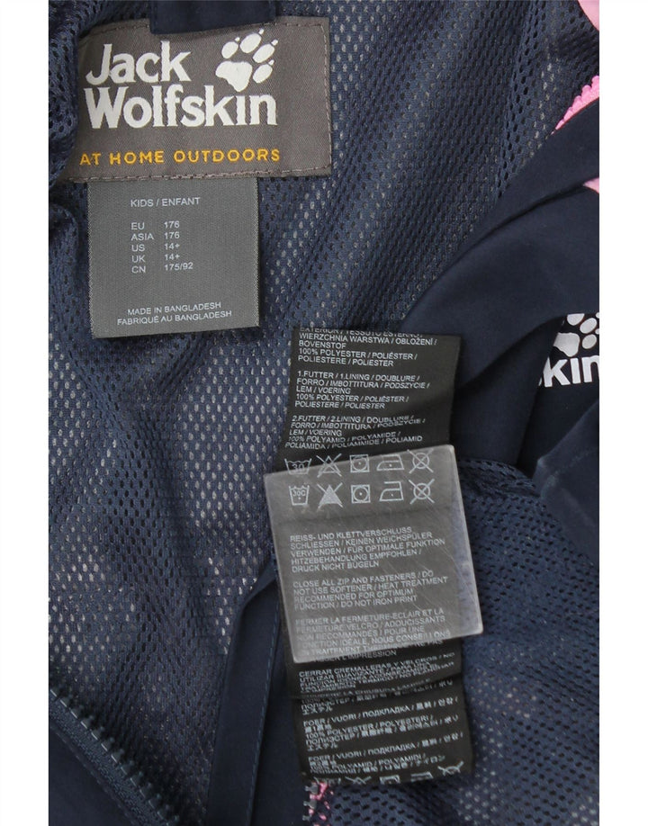 Giacca antipioggia con cappuccio per ragazze Jack Wolfskin 14-15 anni in poliestere blu navy