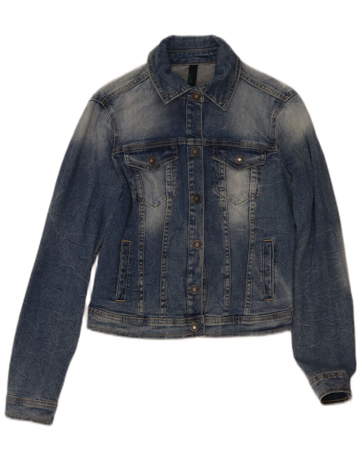 Giacca in denim corto da donna Benetton UK 10 piccolo cotone blu