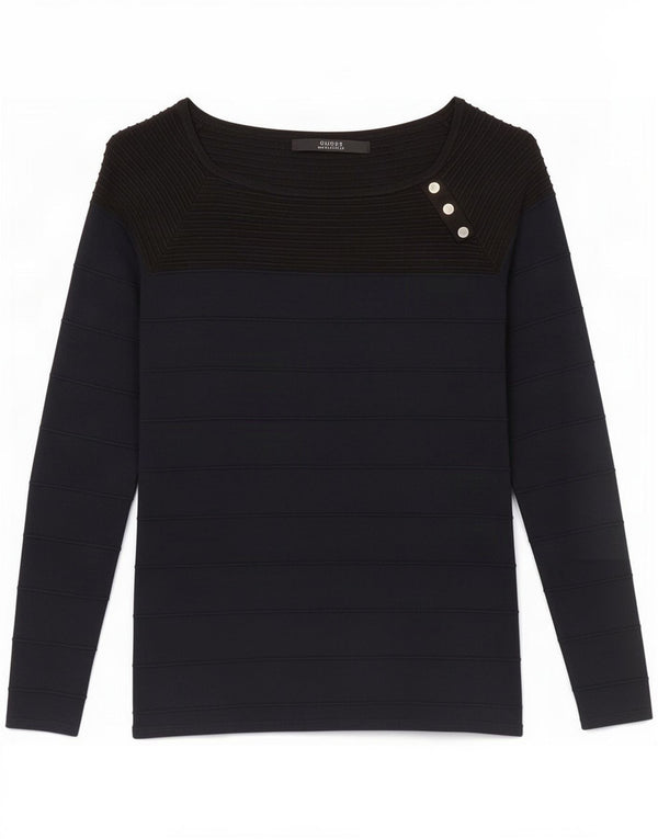 Guess Top da donna a maniche lunghe UK 6 XS in viscosa a righe blu navy