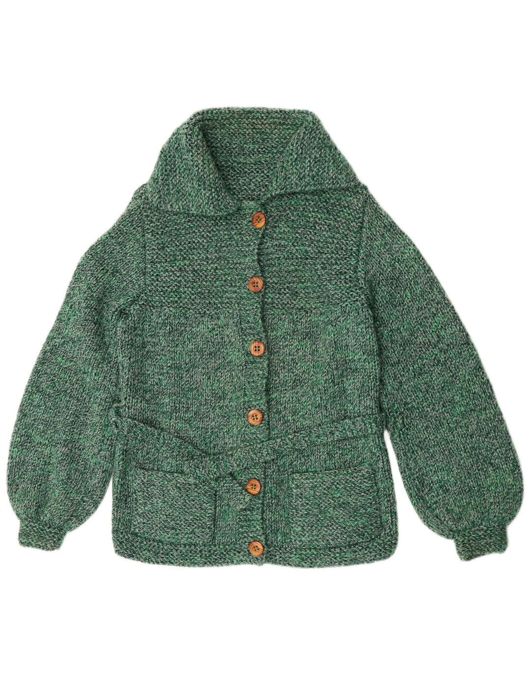Maglione cardigan da donna vintage UK 14 verde medio screziato
