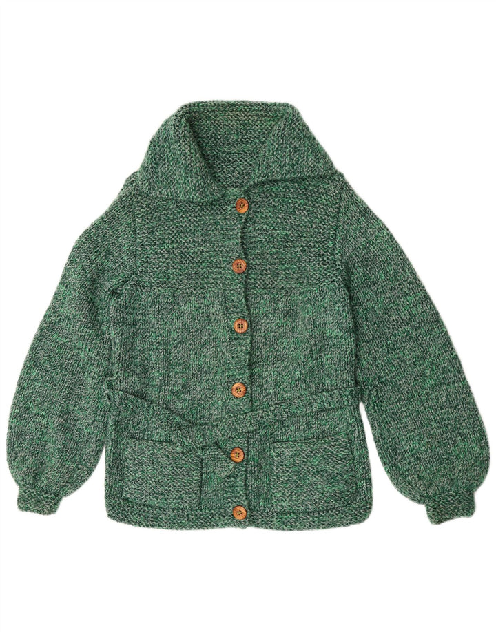 Maglione cardigan da donna vintage UK 14 verde medio screziato
