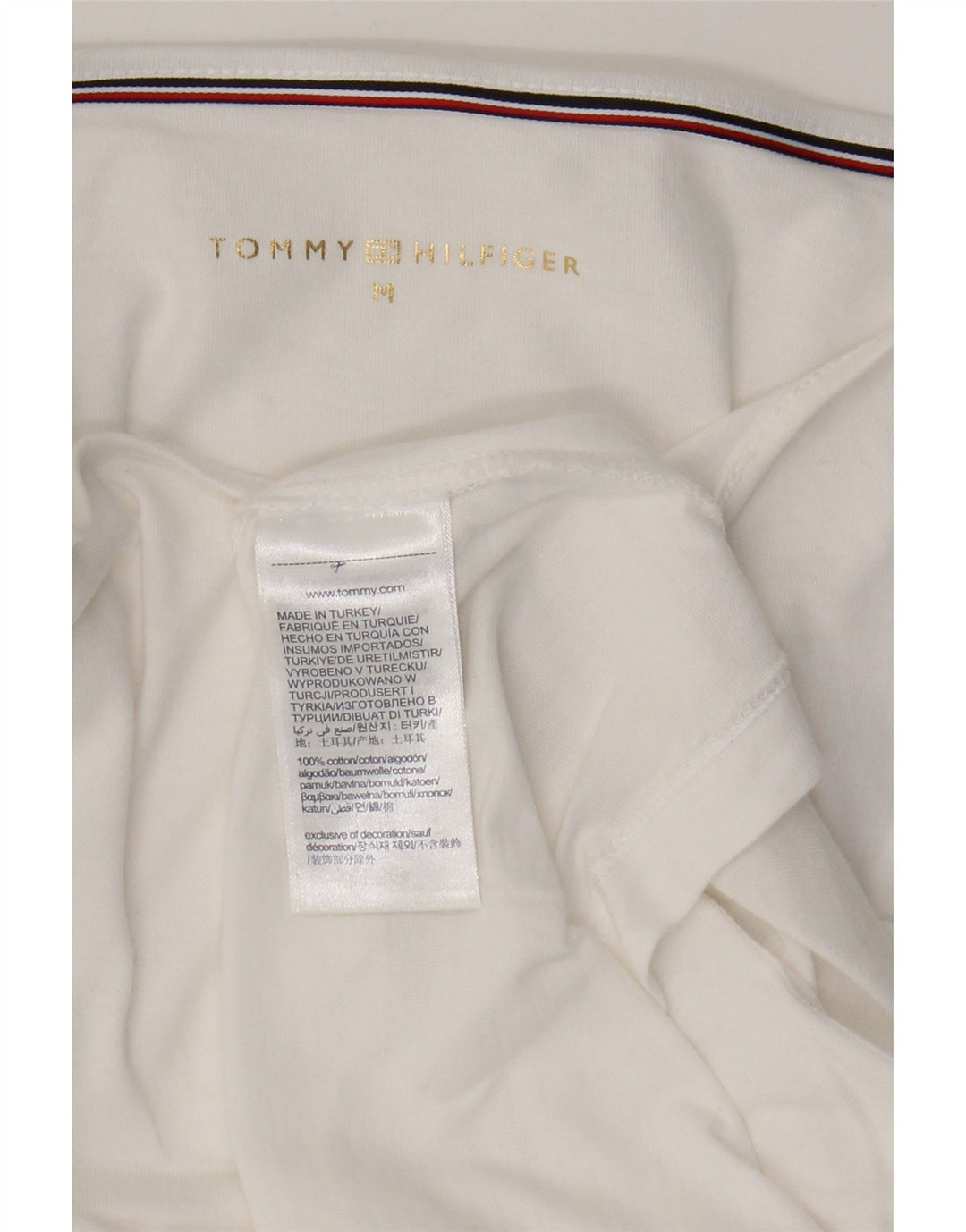 Tommy Hilfiger Top da donna manica 3/4 UK 14 cotone bianco medio