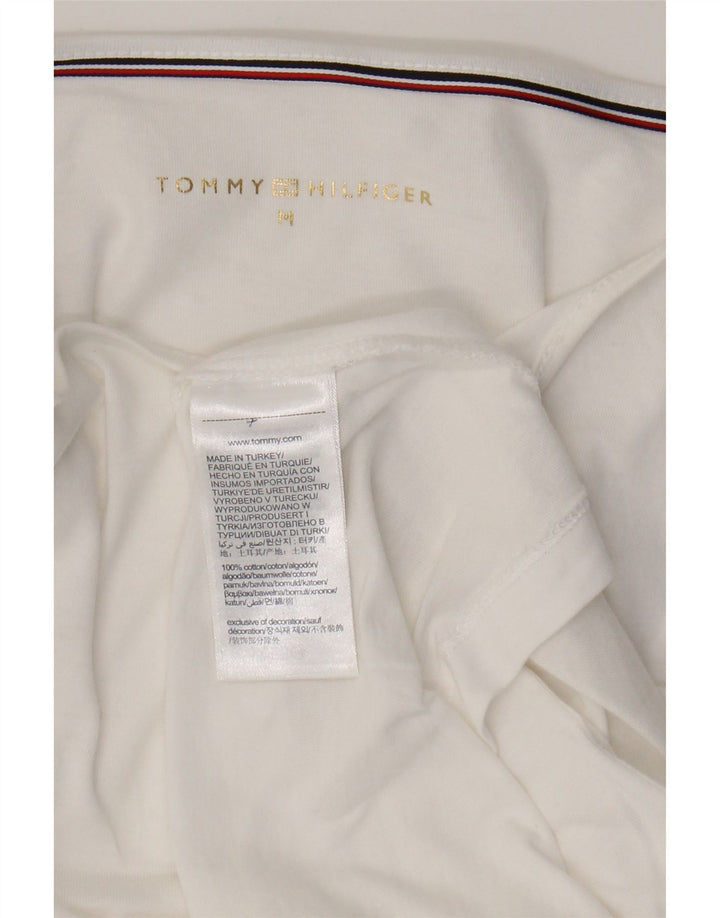 Tommy Hilfiger Top da donna manica 3/4 UK 14 cotone bianco medio