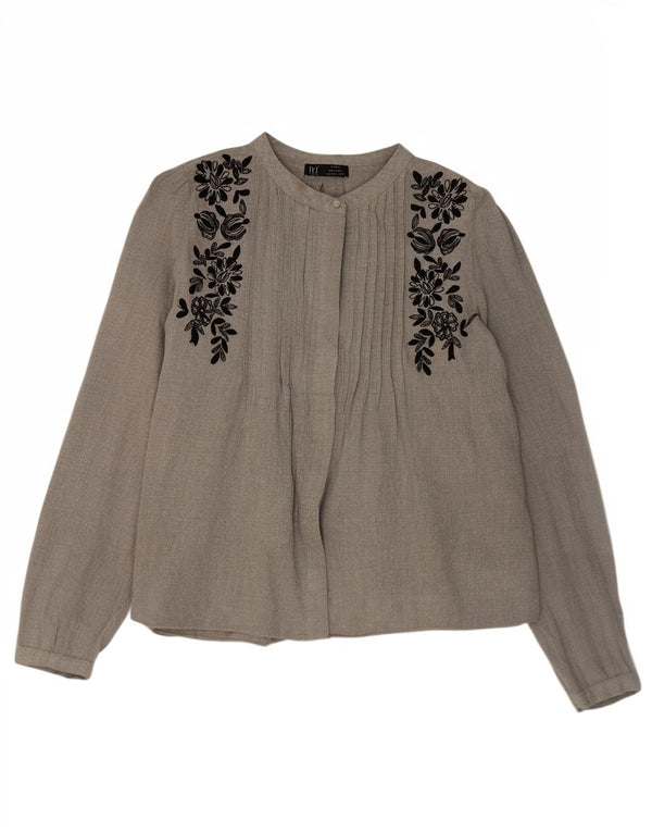 Camicia Zara da donna a maniche lunghe vestibilità ampia, taglia UK 10, piccola grigia floreale