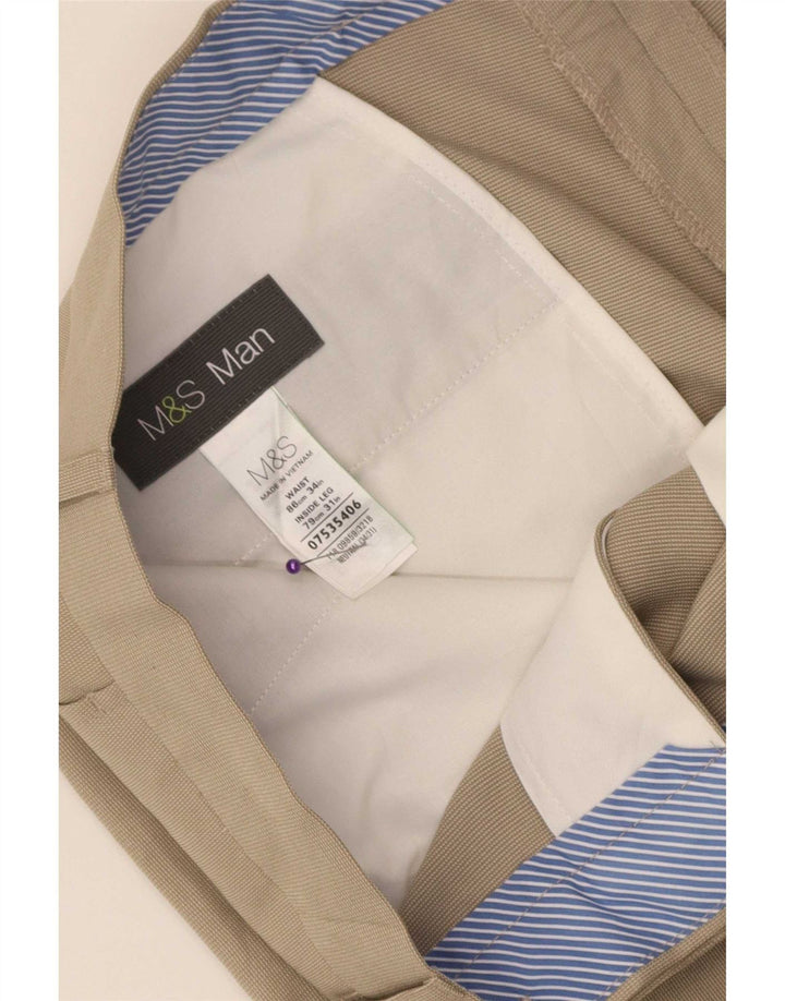 Pantaloni da abito dritti da uomo Marks & Spencer W34 L31 Beige