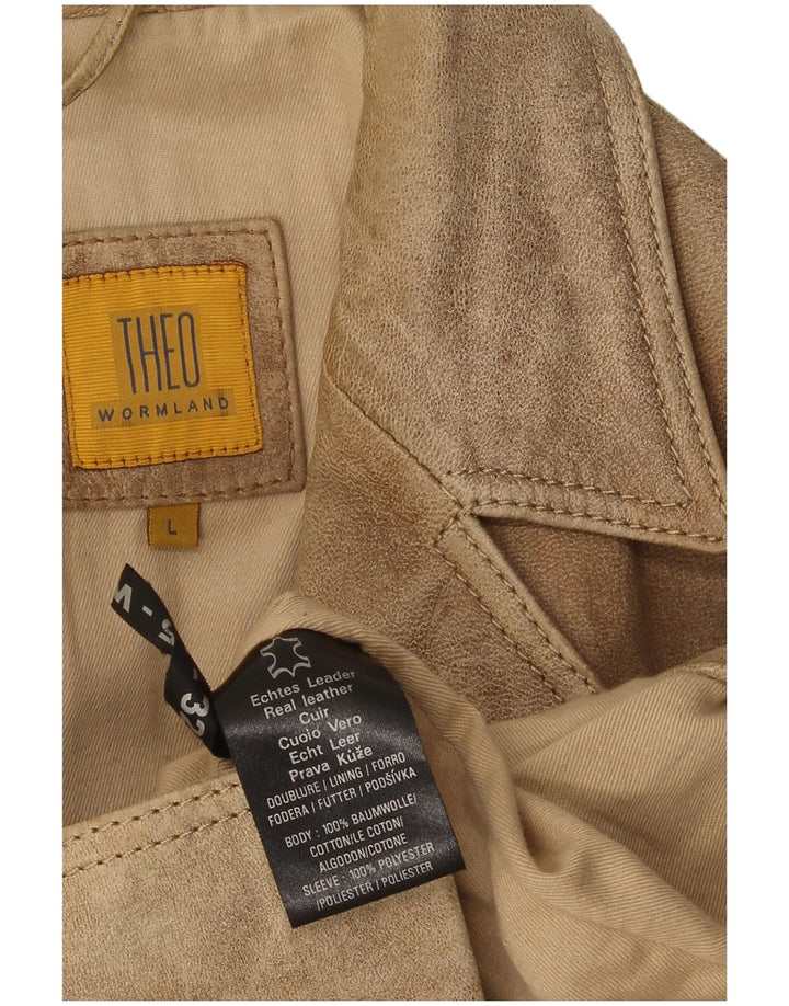 Giacca blazer vintage da uomo in pelle scamosciata a 2 bottoni UK 40 grande in pelle beige