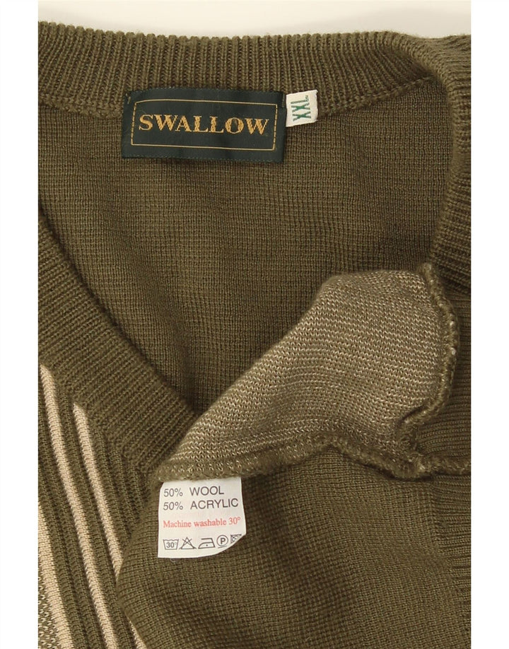 Maglione da uomo con scollo a V Swallow 2XL Lana color block kaki