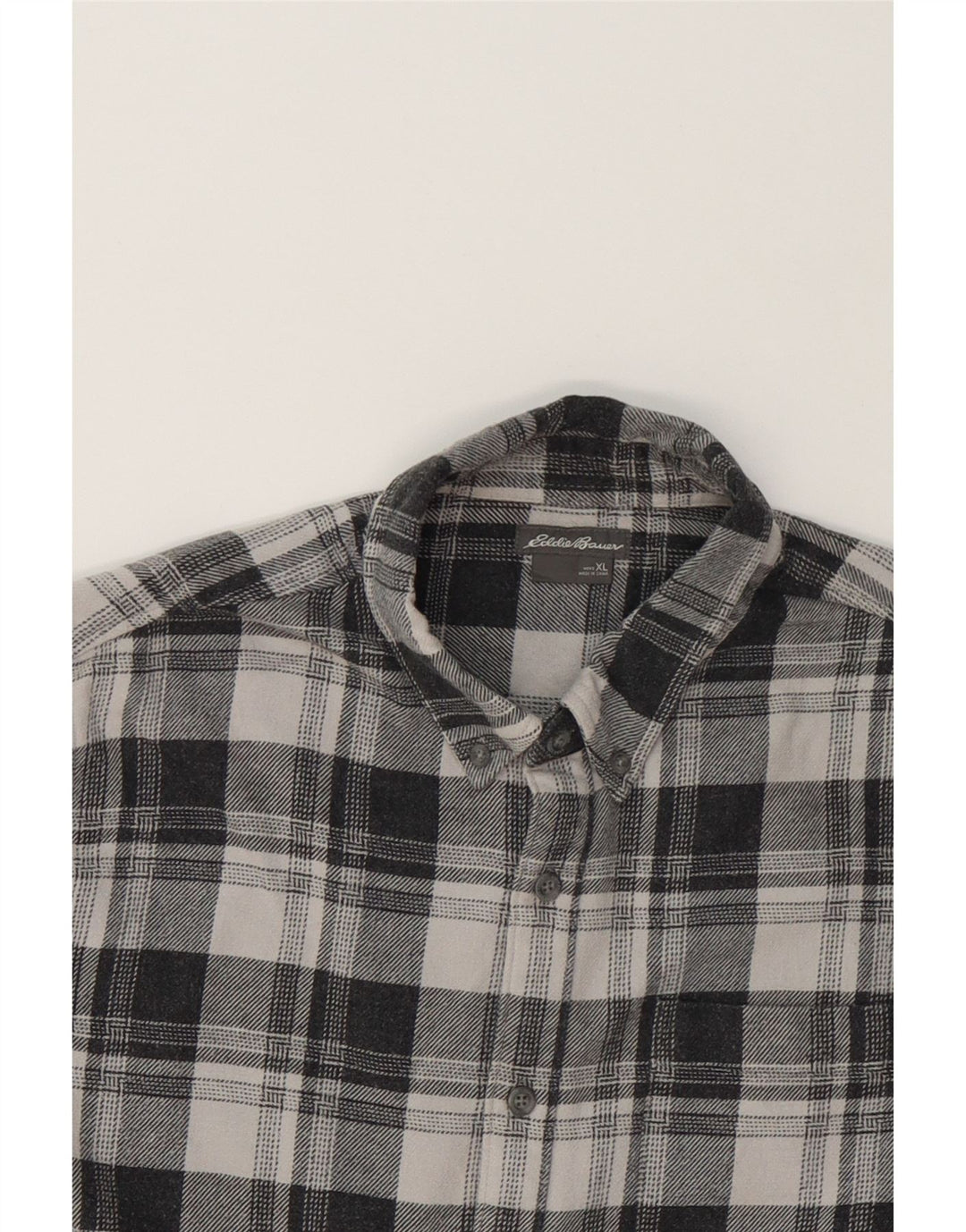 EDDIE BAUER Mens Flannel Shirt XL Black Check Cotton Vintage Eddie Bauer and Second-Hand Eddie Bauer from Messina Hembry 