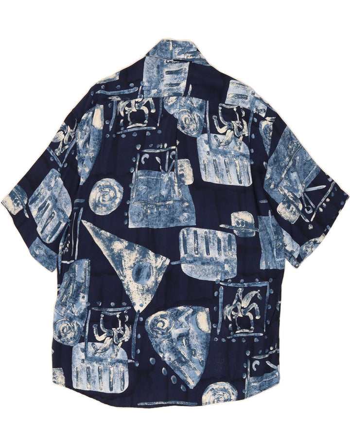 TIPO' S Mens Short Sleeve Shirt Large Blue Geometric Viscose Vintage Tipo' S and Second-Hand Tipo' S from Messina Hembry 