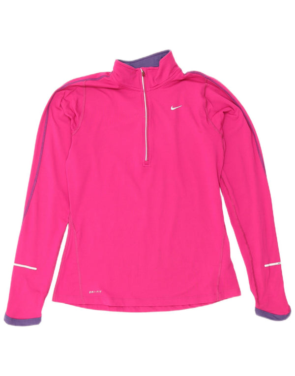 Top della tuta pullover con zip e collo Nike Dri Fit da donna UK 10 Small Rosa