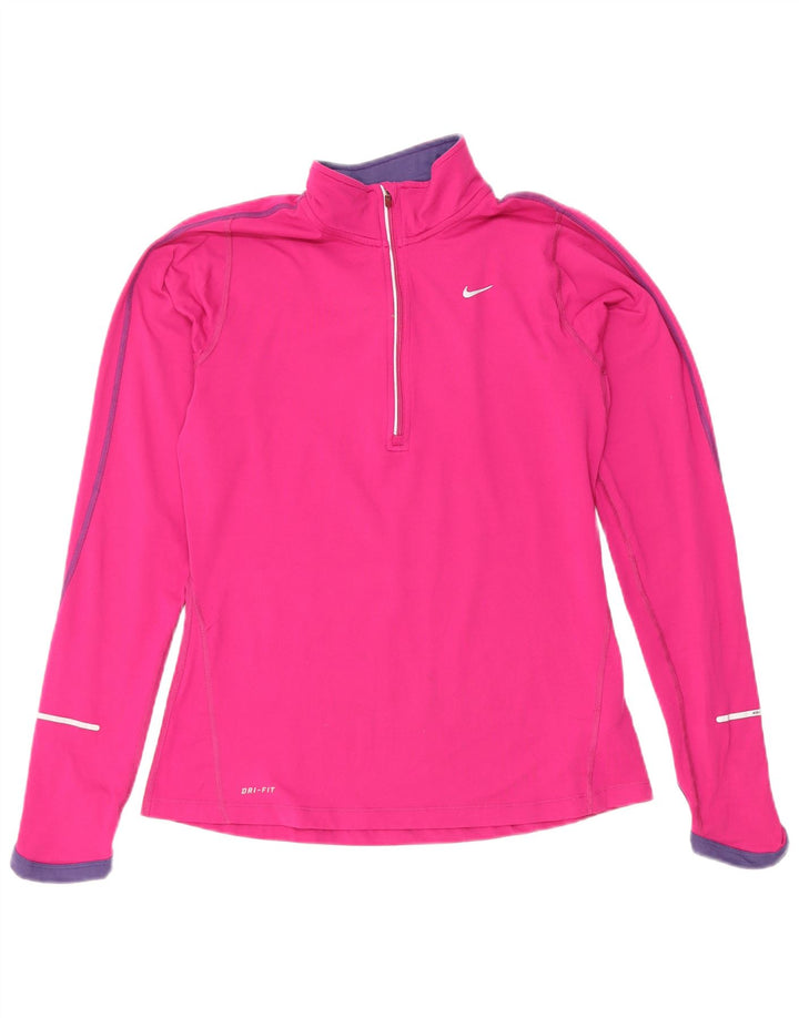 Top della tuta pullover con zip e collo Nike Dri Fit da donna UK 10 Small Rosa