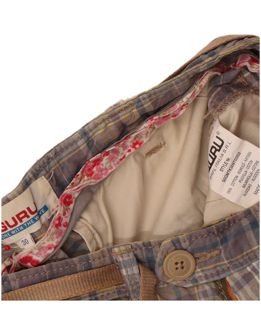 Pantaloncini chino da uomo Guru W30 in cotone a quadri blu medio