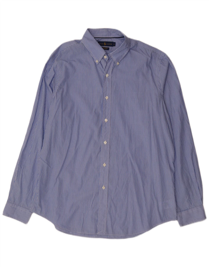RALPH LAUREN Camicia elasticizzata da uomo grande in cotone gessato blu