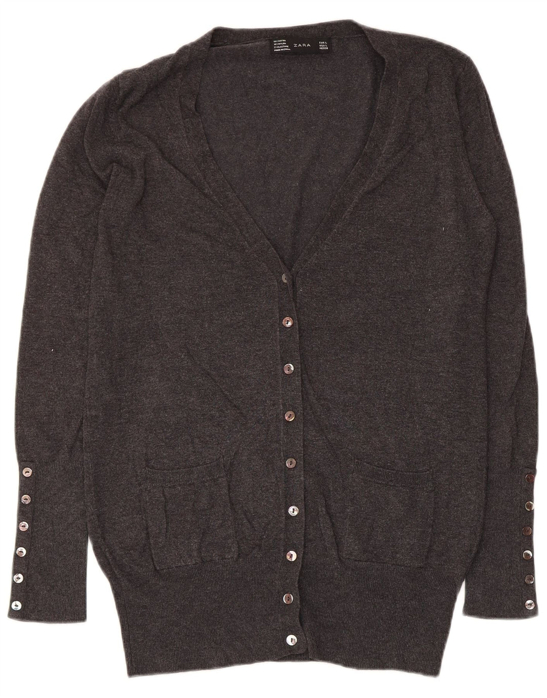 Maglione cardigan da donna Zara UK 14 grande rayon grigio