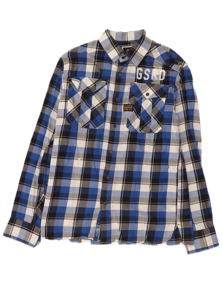Camicia da uomo in flanella G-Star, cotone a quadri grandi blu