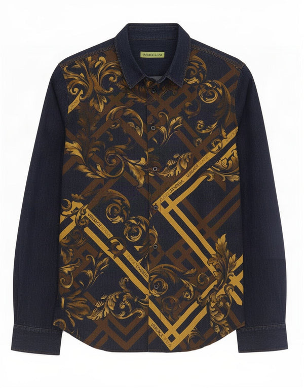 Camicia grafica da uomo Versace XS in cotone Paisley nero
