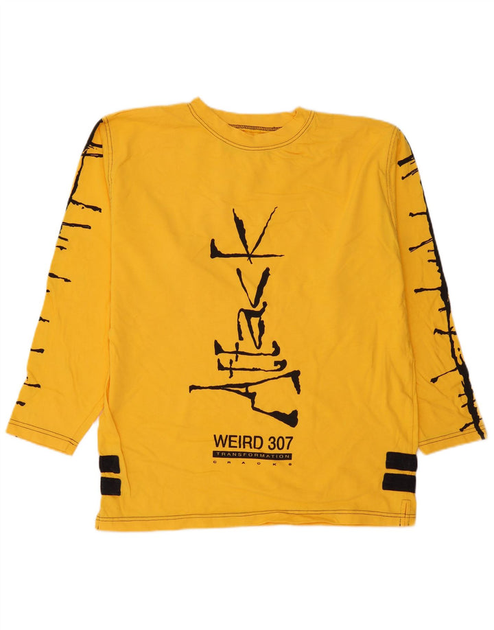 Maglia Vintage da Uomo con Grafica Manica Lunga Taglia Media Colore Giallo a Blocchi in Cotone