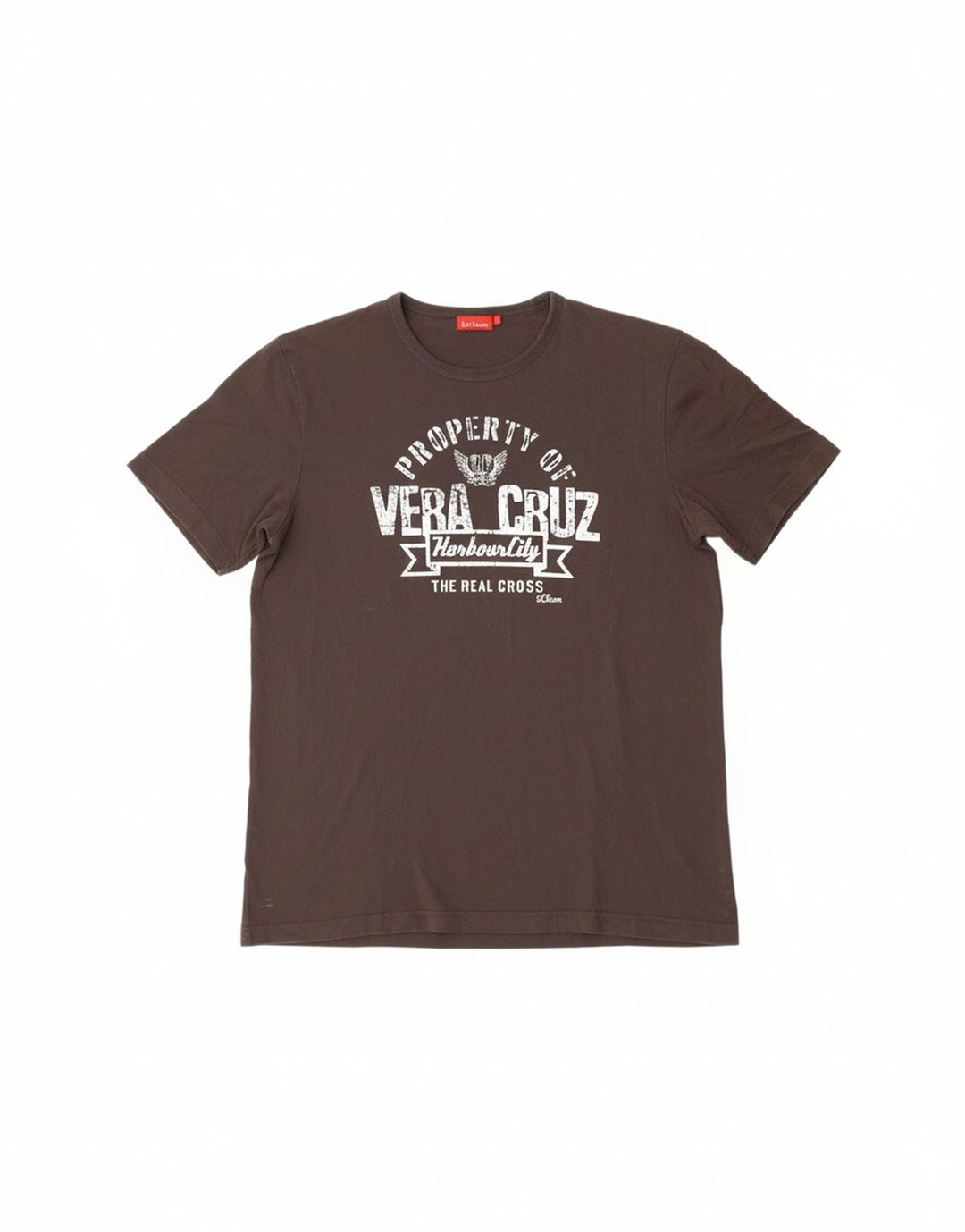 S.OLIVER Mens Graphic T-Shirt Top XL Brown Cotton