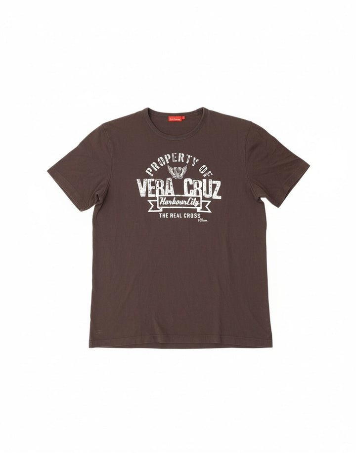 S.OLIVER Mens Graphic T-Shirt Top XL Brown Cotton