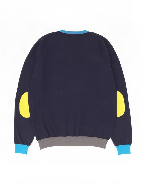 Sun68 Mens Crew Neck Jumper Sweater Large Navy Blue Colourblock Cotton