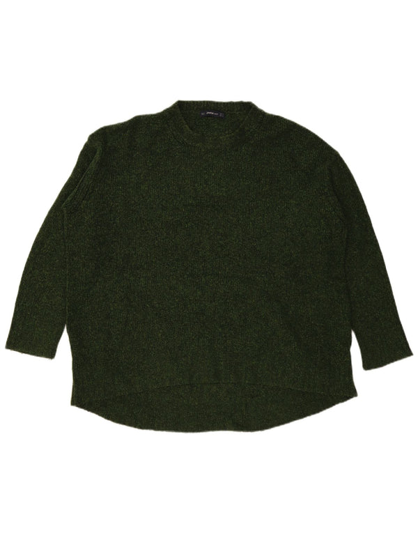 Maglione girocollo girocollo lungo da donna Zara UK 14 verde medio screziato
