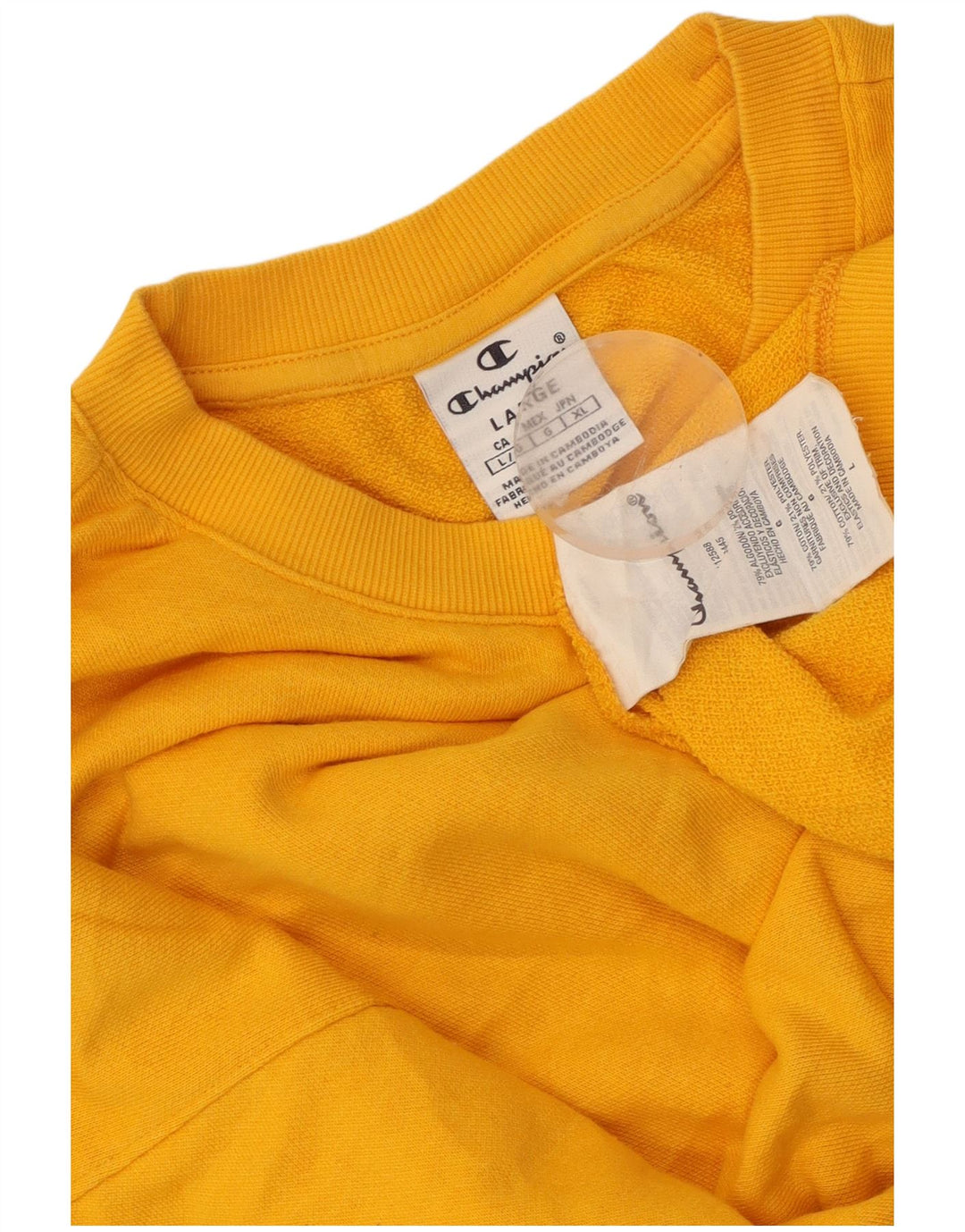 Felpa corta da donna CHAMPION, maglione UK 16, grande, cotone giallo