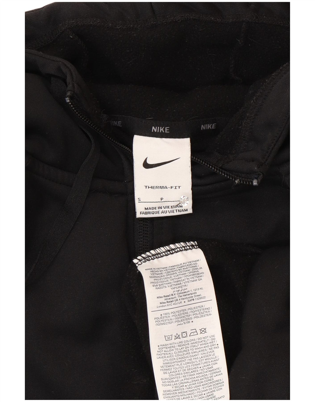Felpa con cappuccio e zip Nike Therma-Fit da uomo, piccola, in poliestere nero