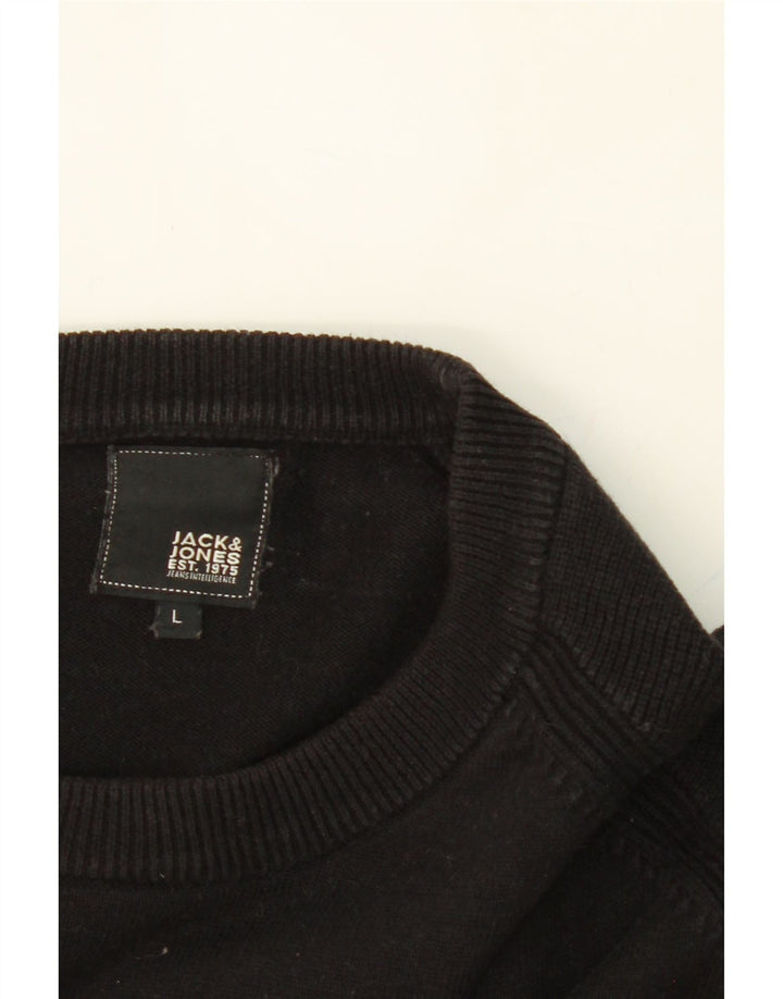 JACK & JONES Mens Graphic Crew Neck Jumper Sweater Large Black Cotton Vintage Jack & Jones and Second-Hand Jack & Jones from Messina Hembry 