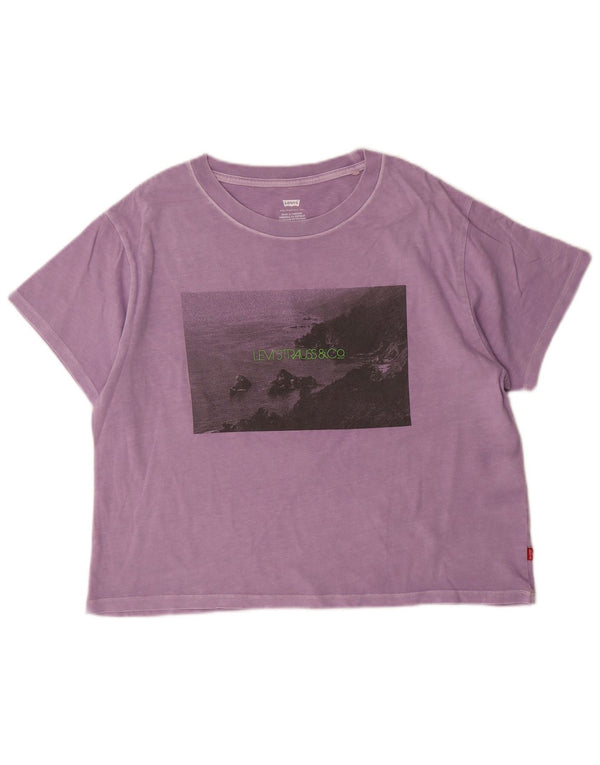 Levi's T-shirt grafica oversize da donna Top UK 10 Small Viola Cotone