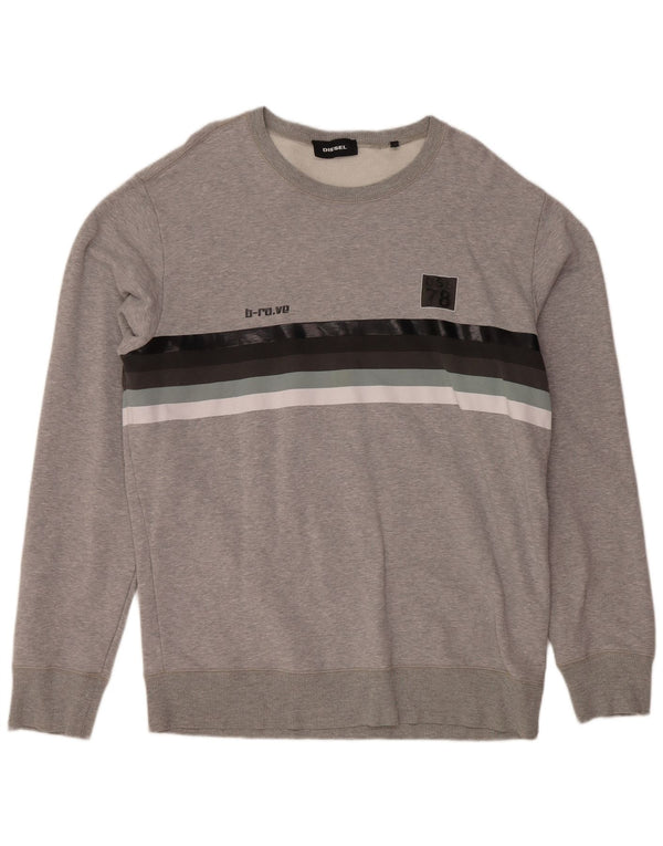 DIESEL Felpa da uomo Maglione XL Cotone a righe grigie
