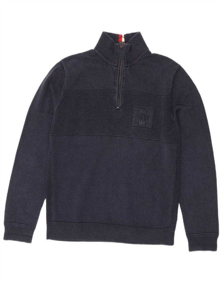 Maglione maglione con zip da uomo Tommy Hilfiger in cotone blu navy medio