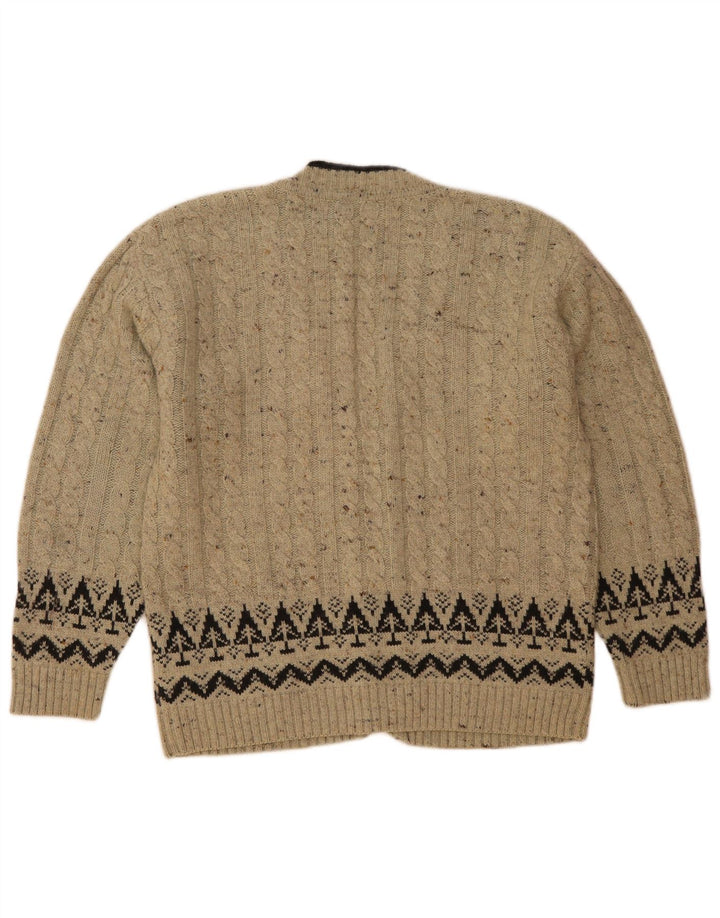 Maglione cardigan da uomo vintage IT 50 lana Fair Isle grigio medio