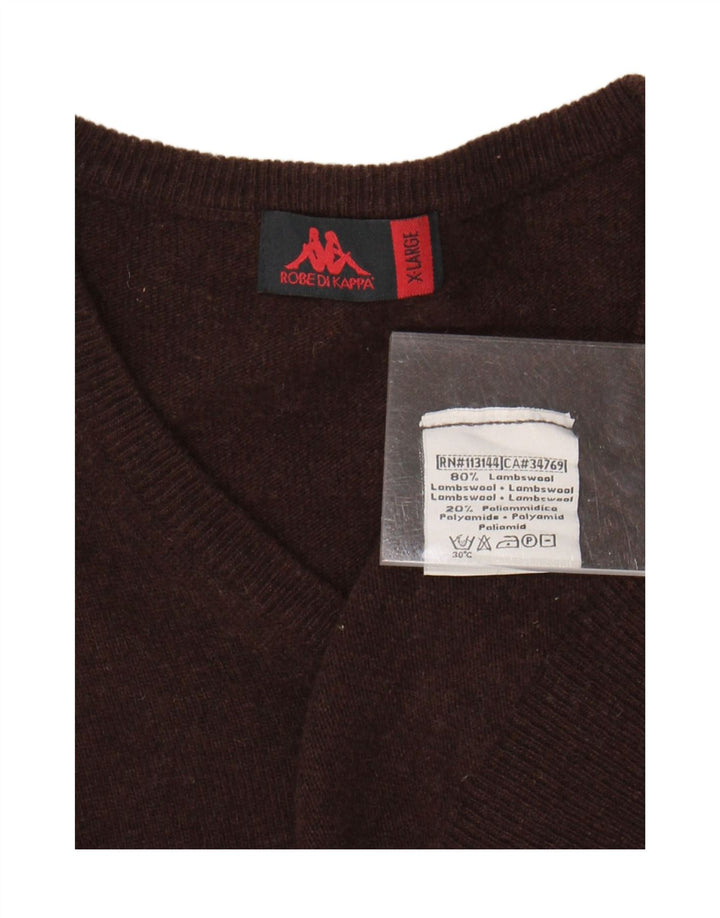 KAPPA Mens V-Neck Jumper Sweater XL Brown Lambswool Vintage Kappa and Second-Hand Kappa from Messina Hembry 