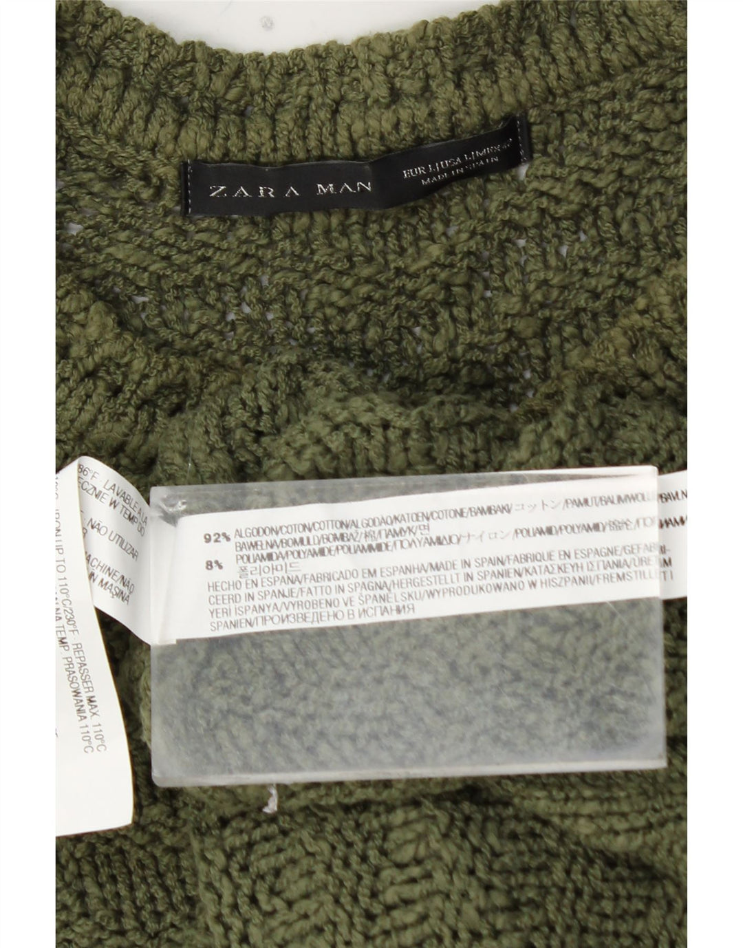 Maglione girocollo da uomo ZARA grande in cotone kaki