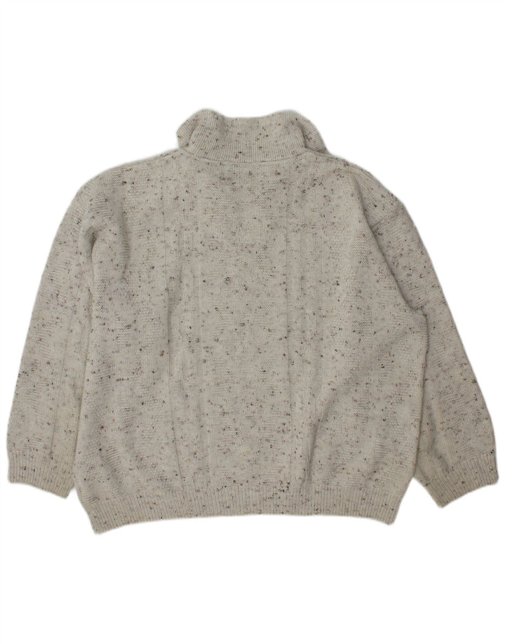 Maglione da uomo C&A Canda con zip sul collo, grande, in acrilico screziato bianco sporco